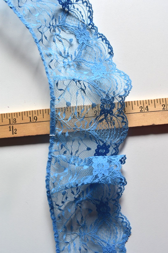 MEDIUM BLUE SOLID RUFFLED LACE TRIM 3 3/4" WIDE X BY THE YARD