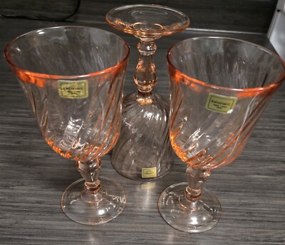Set Of 3 Lumeric Verrerie D Arques Optic Swirl Pink Wine Glasses