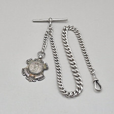 Sterling Silver Albert Chain with T-Bar & Fob 37.27g