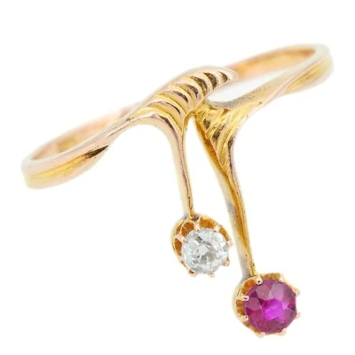 Zierlicher Gelbgold 14K Altschliff Diamant 0,05 ct. Rubin Ring Handarbeit Gr. 51 - Bild 1 von 4