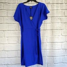 Bobeau Short Sleeve Crepe Wrap Dress Womens Blue Medium short sleeve