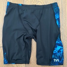 TYR Boy's Youth Kids 22 SMALL Black Blue Swim Suit Jammer Durafast Elite New