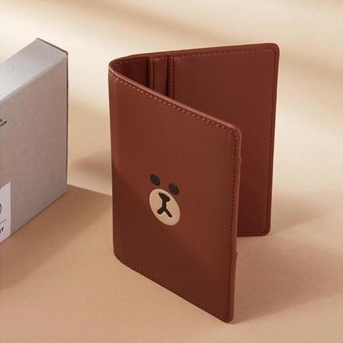 LINE FRIENDS X FENNEC Brown Soft Leather Passport Case Holder Compact Size - Picture 6 of 8