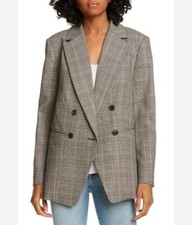 Frame Double Breasted Plaid Check Multi Boyfriend Blazer Jacket Oversized Preppy