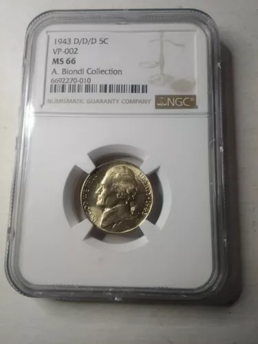 1943-D/D/D RARE JEFFERSON NICKEL VP-002 NGC GRADED MS 66 TOP POP ONLY 2 COINS.!