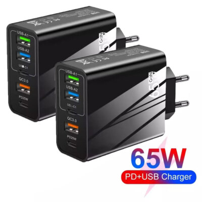 2x USB-C+3x USB-A Charger Mehrfach Stecker 5-fach Schnellladegerät 65W