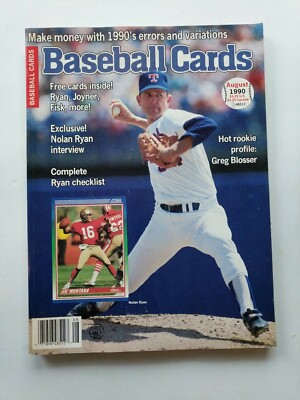 Nolan Ryan Cover Baseball Cards Magazine 8/90 Incl 6 Mint Cards RARE RYAN  CARD