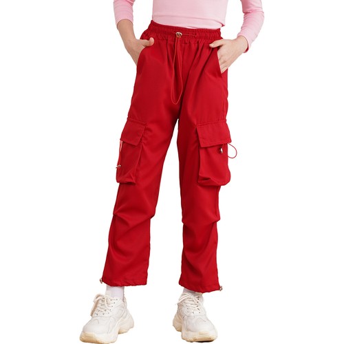 Kids Girls Trousers Hip-Hop Cargo Pants Pockets Sweatpants Drawstring Loose - Picture 10 of 37