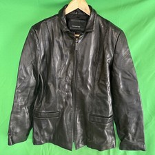 VTG Jones New York Full Zip Coat Genuine Leather Black Blazer Jacket Large