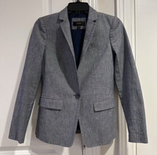 J.CREW Regent Blazer Jacket Chambray Blue Cotton Size 00 B9318, Excellent