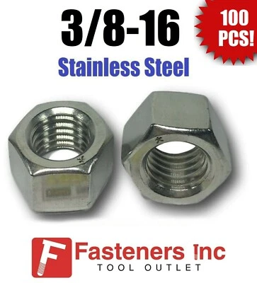 STAR (Qty 100) 3/8-16 Stainless Steel Finished Hex Nuts 304 / 18-8 3/8"-16