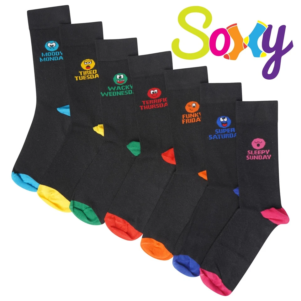 7 Pairs Mens Soxy Cotton Rich Days Of The Week Novelty Socks Fathers Day Gift
