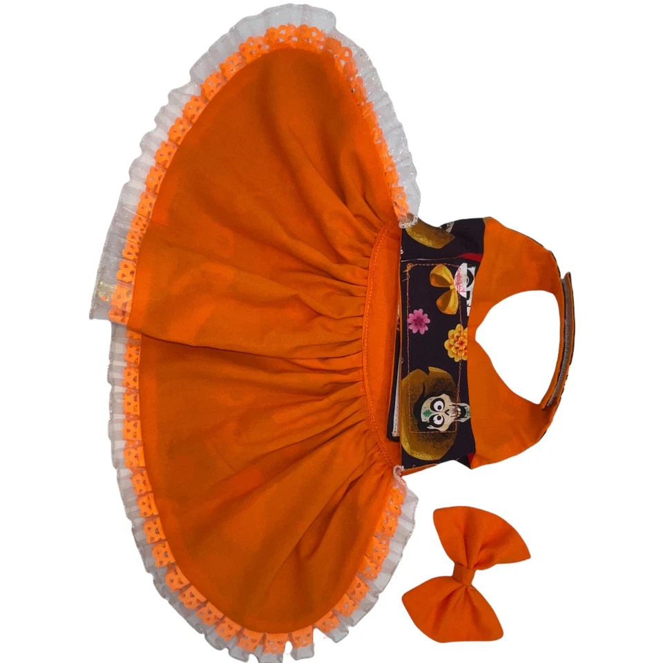 VESTIDO DE PERRO HECHO A MANO HALLOWEEN ESTAMPADO COCO VESTIDO PERRO ARNÉS GRANDE con lazo de pelo gratis Foto 4 de 4