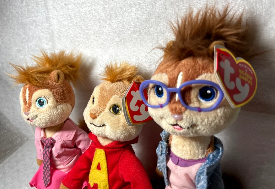 Juego de 3 muñecas de peluche vintage 2012 Alvin & the Chipmunks Alvin, Brittany Jeanette Foto 3 de 4
