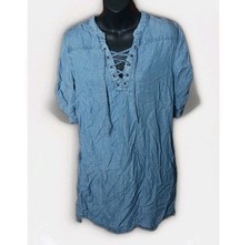 Womens Philosophy Tencel Lace Up M Denim Blue Color 3/4 Sleeves POCKETS MIDI