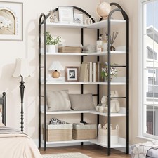 Image of 5-Tier Corner Bookshelf, Industrial Etagere Bookcase Freestanding Display Shelf