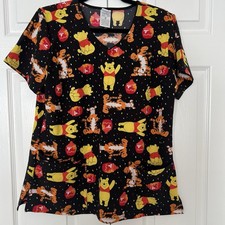 Disney Winnie The Pooh And Tiger Black Scrub Top Size M. Has Halloween Colors.