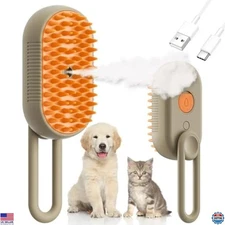 4-in-1 Rechargeable Cat & Dog Steam Brush, Beige, Comb, Massage, Shedding Tool