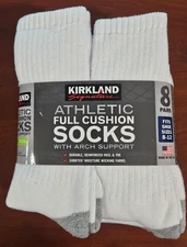 Kirkland Signature Mens 8 Pairs Athletic Socks White Shoe Size: 8–12 Made in USA