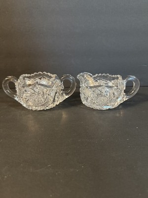 American Brilliant Period Crystal Cut Glass Pinwheel Sugar And Creamer Set
