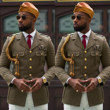 Army Green Men's Safari Jackets With Belt Multi Pockets Formal Hunting Coats