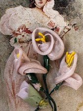 Antique /VINTAGE LOT OF 3 MILLINERY FLOWERS PINK