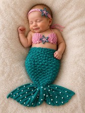 Handmade Crochet Baby Photo Prop Mermaid Tail Costume Newborn 0-3 Months