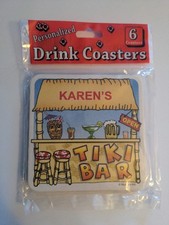 Set Of 6 Personalized Drink Coasters “Karen’s Tiki Bar” Holden Int. Made In USA