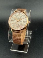 Michael Kors MK-3878 Rose Gold Tone Crystal Pave Mesh Watch NEW BATTERY/SEAL