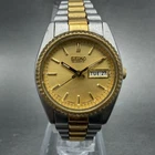 Seiko Watch Women 24mm Gold Dial Two Tone Daydate Round 7n83-0041 New Battery K4