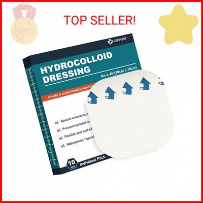 Ceeport 10 Pack Hydrocolloid Wound Dressing, 4'' x 4'' Ultra Thin Hydrocolloid Ban