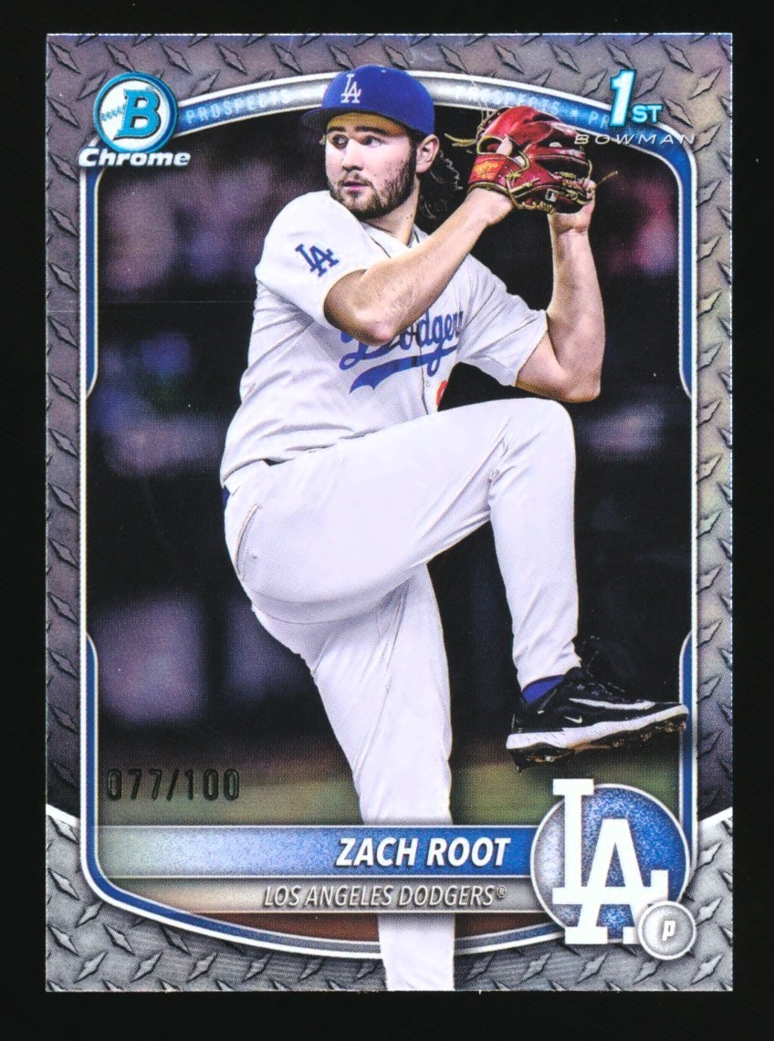 2025 BOWMAN DRAFT CHROME ZACH ROOT /100 STEEL METAL REFRACTOR #BDC-22 DODGERS