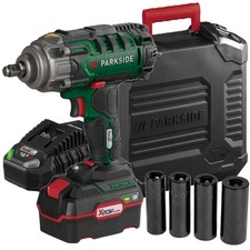 Parkside 20V Cordless Vehicle Impact Wrench + 4Ah Battery & Charger + 4 Sockets