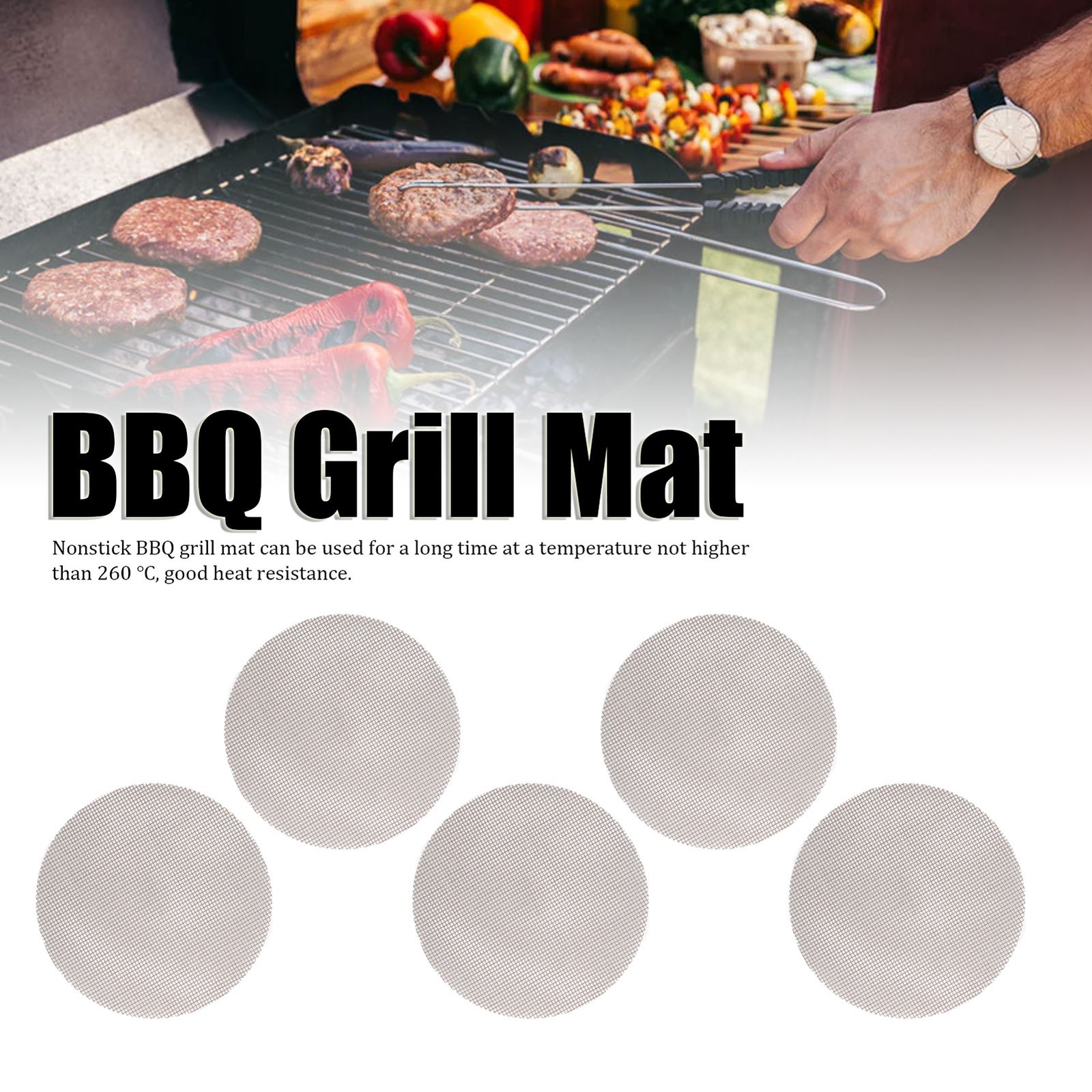 5Pcs High Temperature Resistant Barbecue Round Mat Reusable Non Stick BBQ Grill