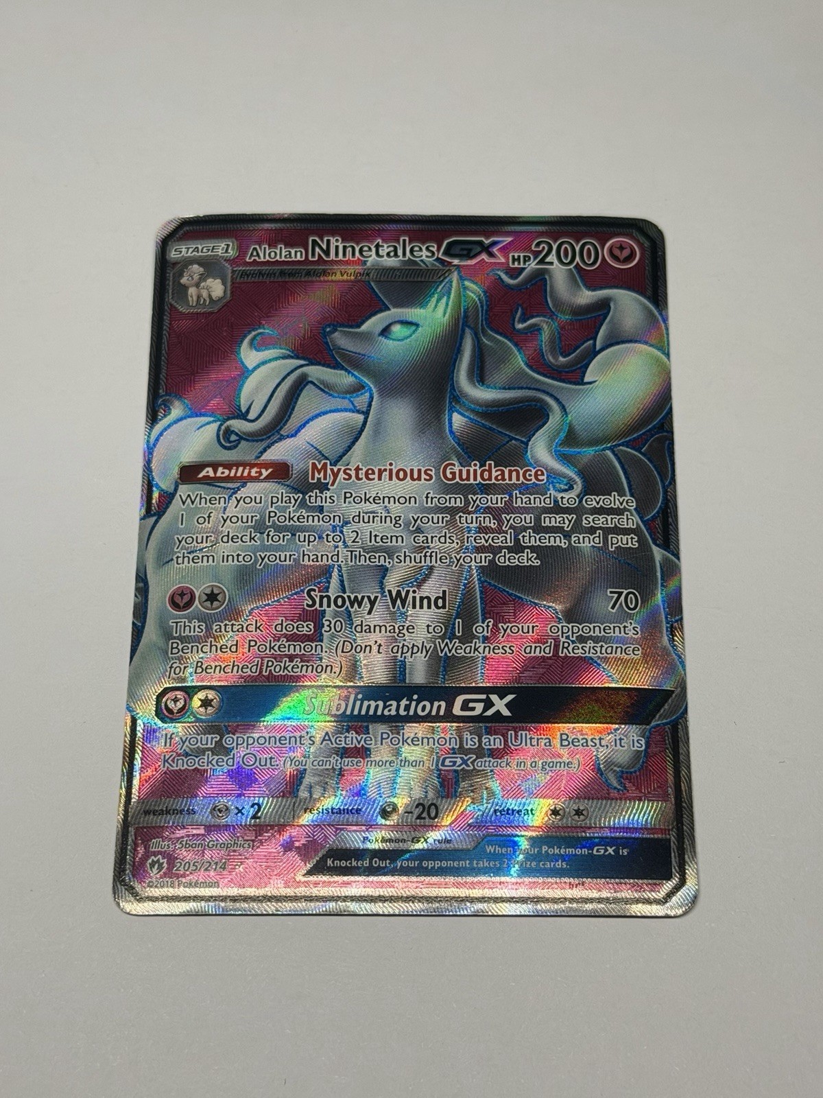 Pokemon Card TCG Alolan Ninetales GX Full Art 205/214 Sun & Moon Lost Thunder HP