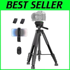 Portable 74" Tripod with Fluid Head for DSLR and Smartphone - Includes Remote