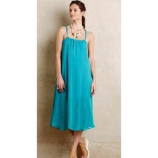 New Anthropologie Verano Turquoise Midi Lace Back Dress $148 Turquoise Small