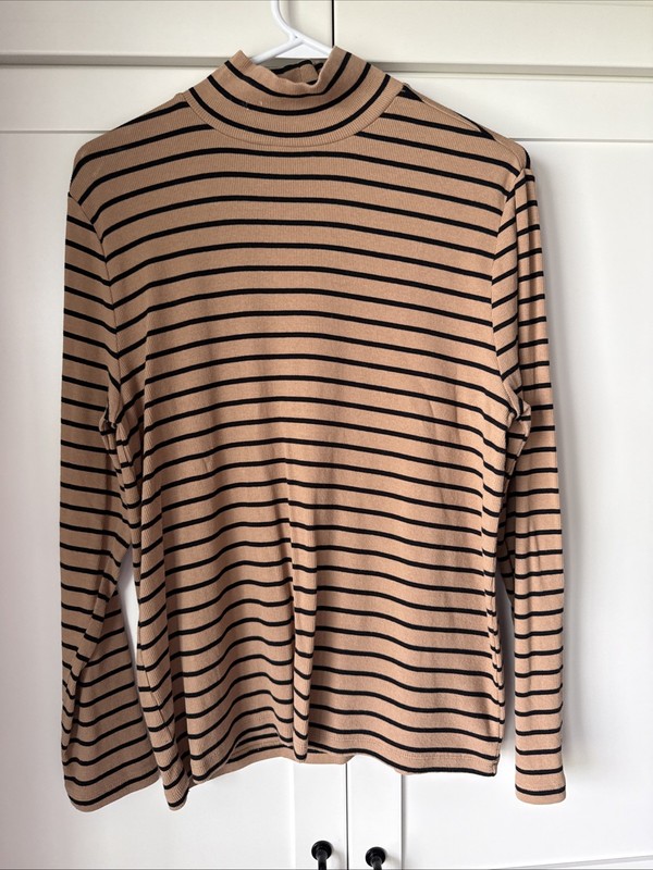 LOFT - Mock Neck Turtleneck - XXL - Tan with Black Stripe - XXL - Excellent Cond