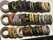 Lot of 30 Rolls of WASHI TAPE - All NEW or Barely Used! All Halloween Bats Cats
