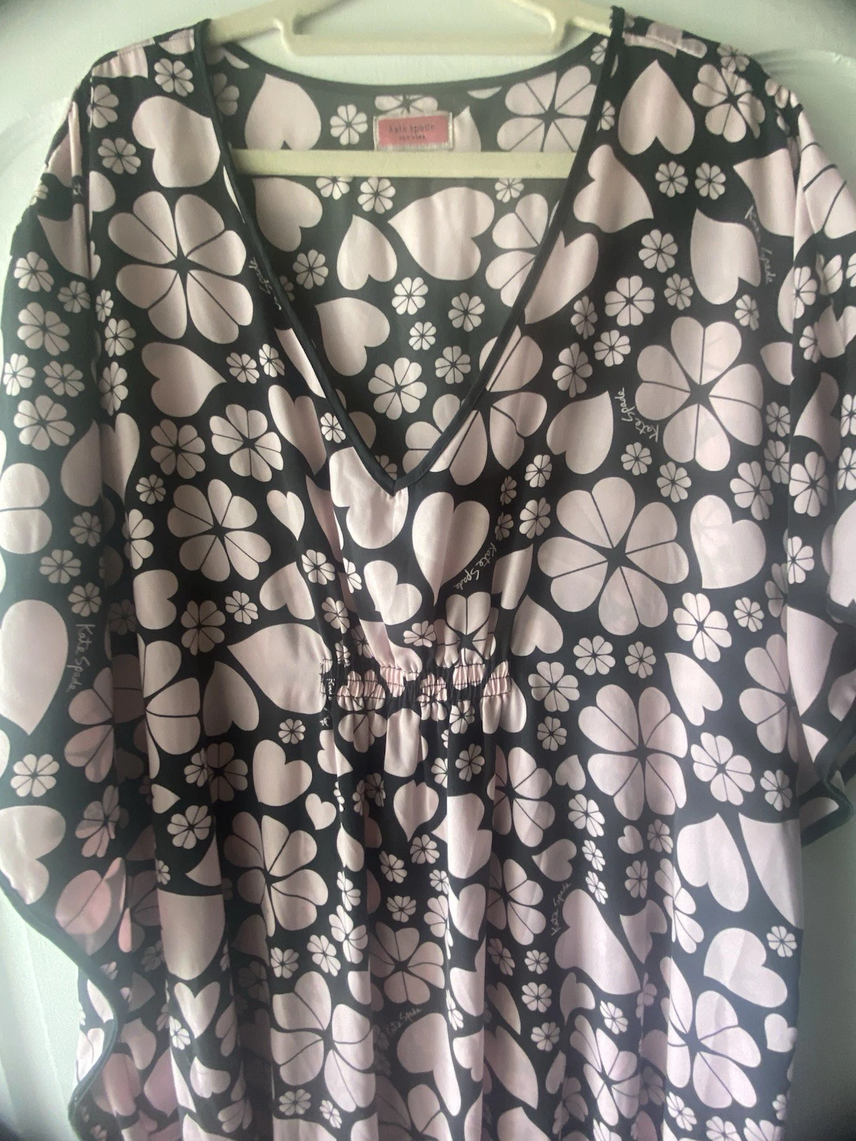 Camicia da notte Kate Spade New York quadrifoglio cuore tessuto caftano nero rosa taglia M L