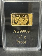 2022 Solomon Islands Vienna Philharmonic Gold Bar 1 2 Gram 9999 Fine Proof MFB 1943.97 per troy oz