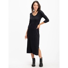 Threads 4 Thought Black Ribbed Henley Midi Dress TWA610 3/4 Sleeve L
