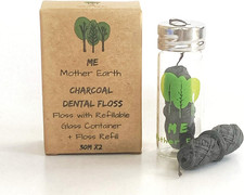 Vegan Biodegradable Bamboo Charcoal Dental Floss with Refillable Glass Container