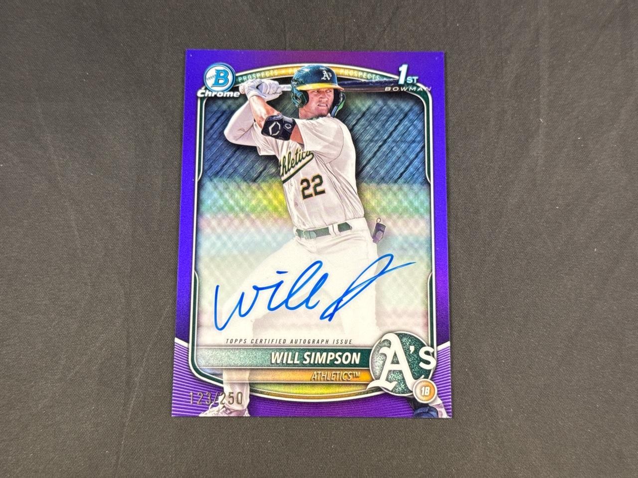 2025 BOWMAN CHROME WILL SIMPSON 1ST PROSPECT PURPLE REFRACTOR AUTO 123/250