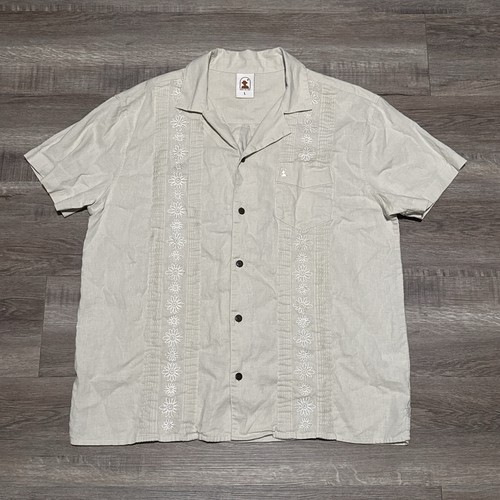 Dandy Del Mar Brisa Linen Floral Embroidered Guayabera Shirt Men's Large L