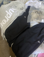 alo Women's Tracksuit Sweatshirt  Pants Set Black  Gray Size M