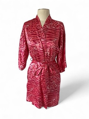 Vintage Private Luxuries Pink Animal Print Satin Robe Small Y2K Zebra Leopard