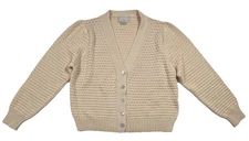 M PATMOS Womens L Beige Cropped Cardigan 100% Organic Cotton Waffle Knit