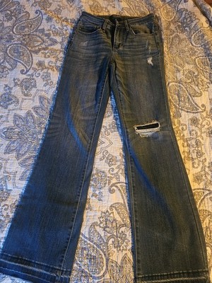 JB88314 Judy Blue Bootcut Jeans Womens 1/25 Dk Blue Denim Distressed Mid Rise