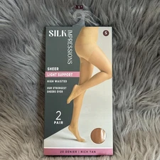 Silk Impressions Sheer Light Support Womens Size Small Rich Tan High Waisted